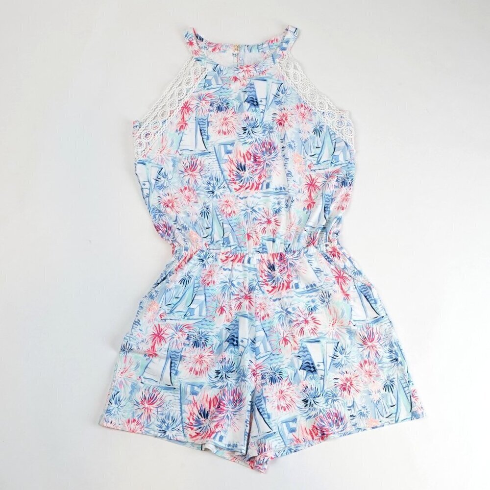Lilly Pulitzer Lala Romper Sea to Shining Sea Sailboat Fireworks - Size XS - NWT - Picture 1 of 5
